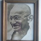 Mahatma Gandhi Bapu Photograph, Vintage Photo in Old Wooden Frame India #2725
