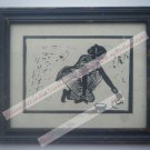 Original Indian Lady Women Signed Art Print in Old Wooden Frame India #2360