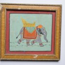 Beautiful Elephant Hand Color Folk Painting in Old Wooden Frame India #3101