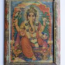 Hindu God Ganesha Collectible Rare Vintage Old Print in Old Wooden Frame #3004