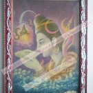 Hindu Lord Shiva Vintage Old Religious Print in Old Wooden Frame India Art #2400