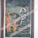 Hindu Lord Shiva Vintage Old Religious Print in Old Wooden Frame India Art #2413