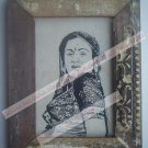 Beautiful Woman Lady Signed Art Print in Old Handmade Wooden Frame India #2377