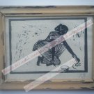 Working Lady Beautiful Signed Art Print in Old Handmade Wooden Frame India #2382