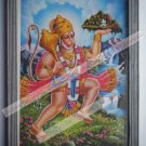 Hindu God Hanuman Vintage Old Religious Print in Old Wooden Frame India Art#2432