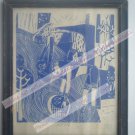 Working Lady Beautiful Signed Art Print in Old Handmade Wooden Frame India #2368