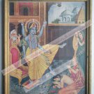 Hindu God Vishnu Rare Vintage Print in Old Wooden Frame Religious Art #2479
