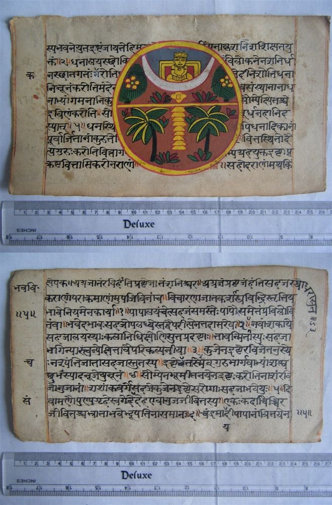 Original Antique Old Manuscript Indian Cosmology New Hand Painting Rare #598
