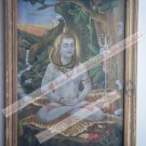 Samadhi Shiva Vintage Old Religious Print in Old Wooden Frame India Art #2389