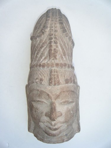 God Stone Statue Head, Vintage Antique Old Hand Carved God Head Heavy #481