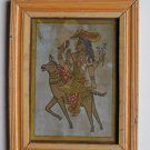 Beautiful Hindu Goddess Hand Color Folk Painting in Old Wooden Frame India #3090