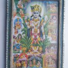 Hindu God Vishnu Original Vintage Print in Old Wooden Frame Religious Art #2809