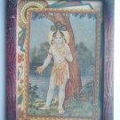 Hindu God Krishna Rare Old Religious Print in Old Wooden Frame India Art #2768
