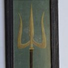 God Shiva Trident Trishul Beautiful Old Print in Old Wooden Frame India #3242