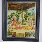 Hindu Elephant God Ganesha Vintage Print in Old Wooden Frame Religious Art #3146