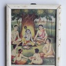 Baby Krishna Collectible Rare Old Art Print in Old Wooden Frame from India #3296