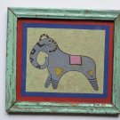 Beautiful Elephant Hand Color Folk Painting in Old Wooden Frame India #3103