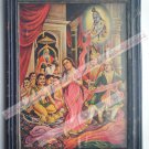 Mahabharat Krishna Nice Old Religious Print in Old Wooden Frame India Art #2496