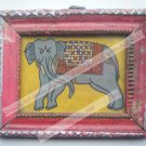 Beautiful Folk Style Elephant Hand Color Painting in Old Wooden Frame India#2564