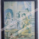 Hindu Elephant God Ganesha Vintage Print in Old Wooden Frame Religious Art #2446
