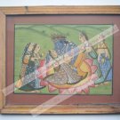 Hindu God Krishna Hand Color Folk Painting in Old Wooden Frame India #2561