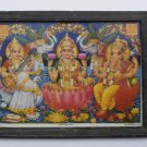 Goddess Laxmi Ganesh Religious Rare Vintage Old Print in Old Wooden Frame #3012