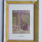 Baby Krishna Collectible Rare Old Art Print in Old Wooden Frame from India #3288