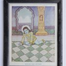 Baby Krishna Collectible Rare Old Art Print in Old Wooden Frame from India #3295