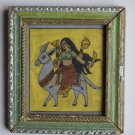 Beautiful Hindu Goddess Hand Color Folk Painting in Old Wooden Frame India #3091