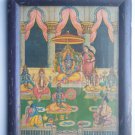 Hindu God Vishnu Rare Old Vintage Print in Old Wooden Frame Religious Art #2804