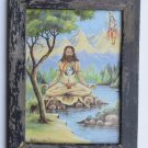 Sadhu Saint Meditation Yoga Rare Collectible Old Print in Old Wooden Frame #3273