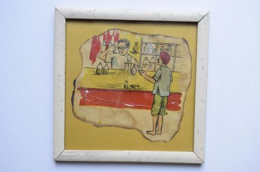 Old Educational Chart Calendar Learning School Print In Old Wooden Frame #3056