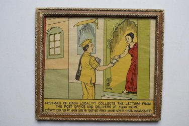 Old Educational Chart Calendar Learning School Print In Old Wooden Frame #3033