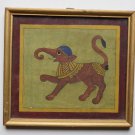 Beautiful Elephant Hand Color Folk Painting in Old Wooden Frame India #3105