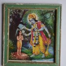 Holy Cow Collectible Rare Old Religious Print in Old Wooden Frame India #3264