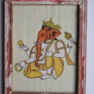 Elephant God Ganesha Old Original Hand Color Painting in Old Wooden Frame #3081