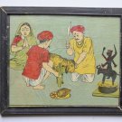 Old Educational Chart Calendar Learning School Print In Old Wooden Frame #3042