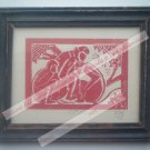 Monkeys Beautiful Signed Art Print in Old Handmade Wooden Frame India #2372