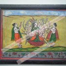 Hindu Goddess Mataji Hand Color Folk Painting in Old Wooden Frame India #2562
