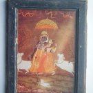 Hindu God Krishna Nice Old Religious Print in Old Wooden Frame India Art #2817