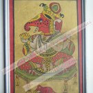 Hindu God Ganesha Old Original Hand Color Painting in Old Wooden Frame #2568