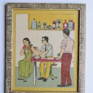 Old Educational Chart Calendar Learning School Print In Old Wooden Frame #3018