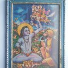 Hindu God Chandbaba Old Religious Print in Old Wooden Frame India Art #2814