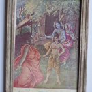 Lord Rama Ramayana Rare Old Religious Print in Old Wooden Frame India Art #3130