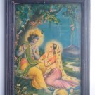 Hindu God Krishna Rare Old Religious Print in Old Wooden Frame India Art #2774