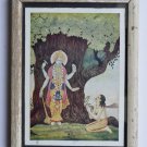 Vishnu Collectible Rare Old Religious Art Print in Old Wooden Frame India #3323