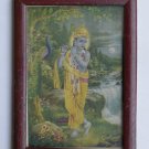 Krishna Collectible Rare Old Art Print in Old Wooden Frame from India #3301