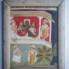 Hindu God Krishna Balram Old Religious Print in Old Wooden Frame India Art #2824