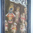 Hindu God Krishna Old Religious Print in Old Wooden Frame India Art #2822