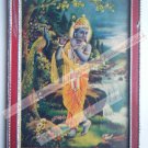 Hindu God Krishna Nice Old Religious Print in Old Wooden Frame India Art #2459